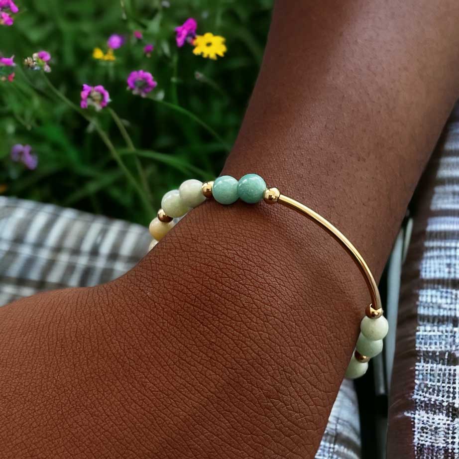 Amazonite bar bracelet in gold