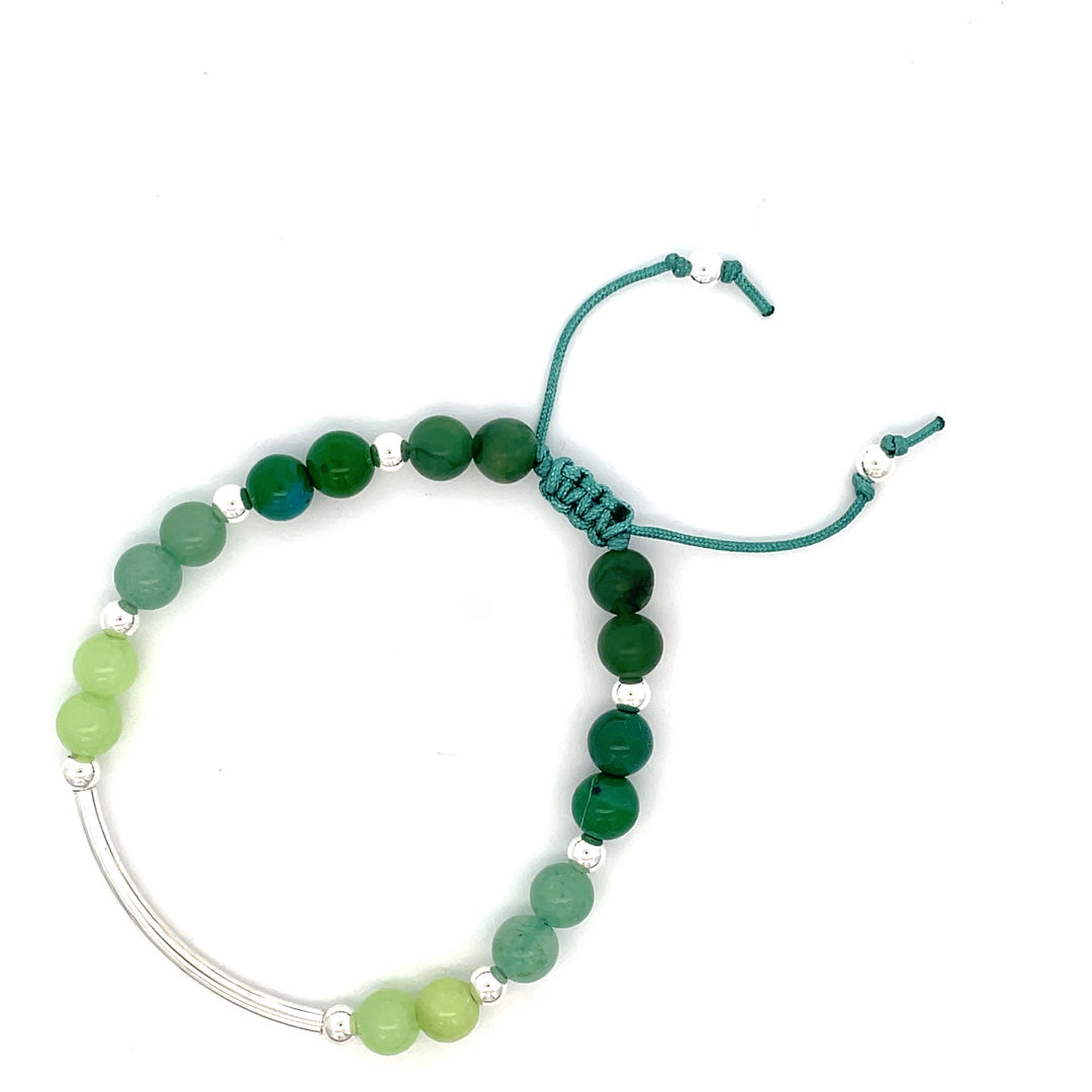 Palm stone bar bracelet in silver