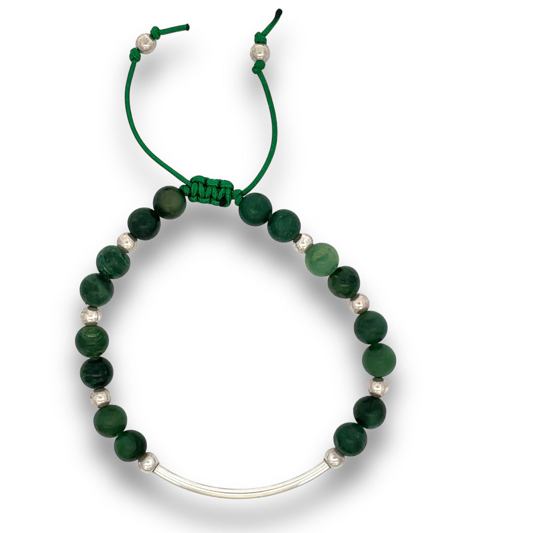 green jade stone bar silver bracelet