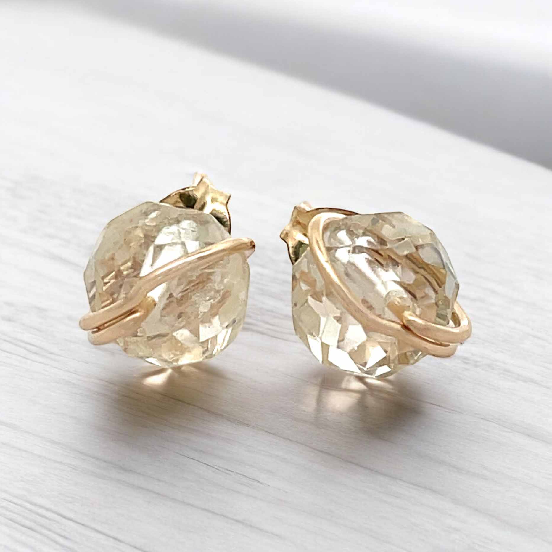 Light citrine stud earrings gold