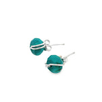 Load image into Gallery viewer, silver green turquoise stud earrings 
