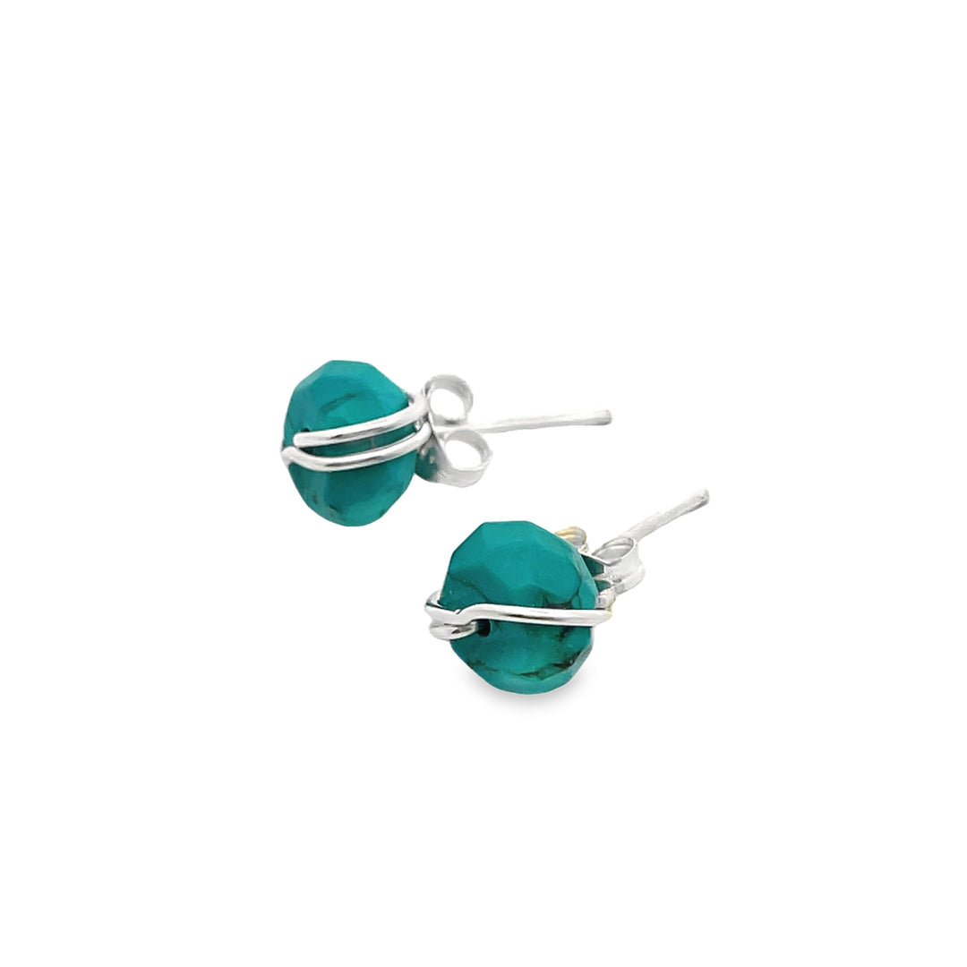 silver green turquoise stud earrings 