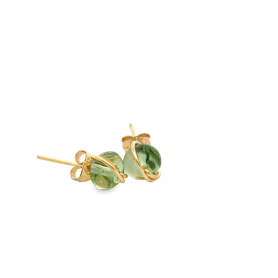 green fluorite stud in gold 