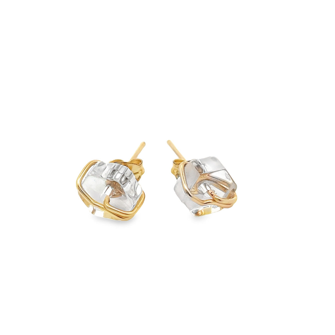 clear quartz stud earrings in 14k gold filled wire wrap