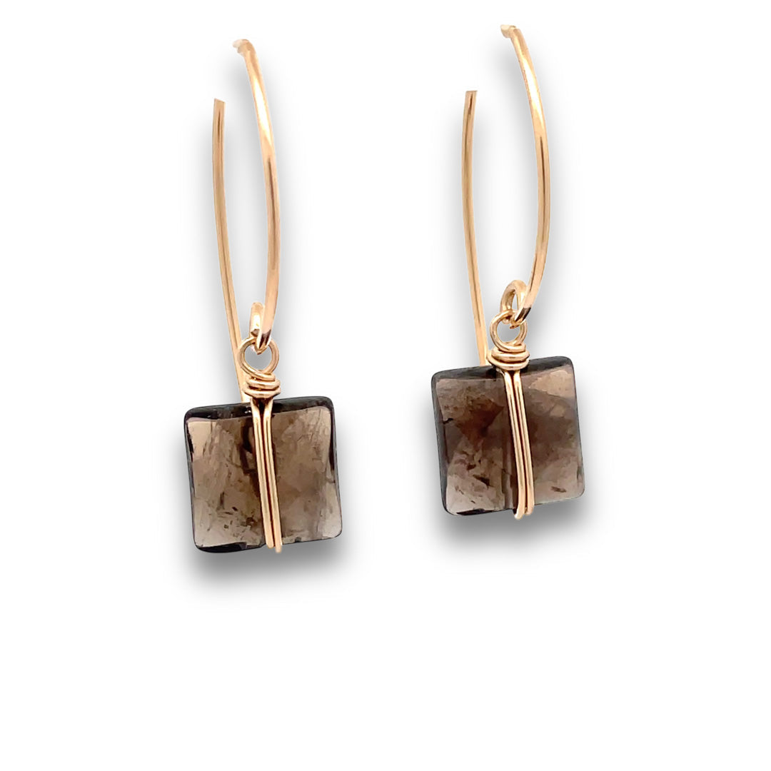Smoky Quartz Leaf Hoops 