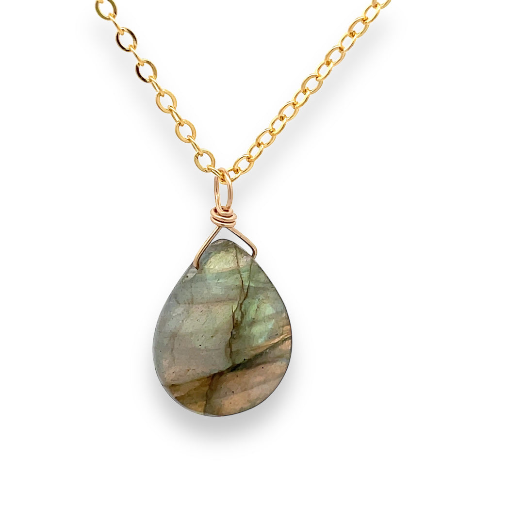 Labradorite teardrop necklace in 14kt goldfilled 