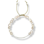 Load image into Gallery viewer, Neutral agate bracelet with sterling silver curved bar and beige cord, featuring soft white-accented gemstones
