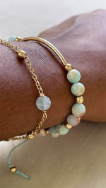 Load image into Gallery viewer, Aqua terra jasper stone bar with aquamarine chain bracelet 
