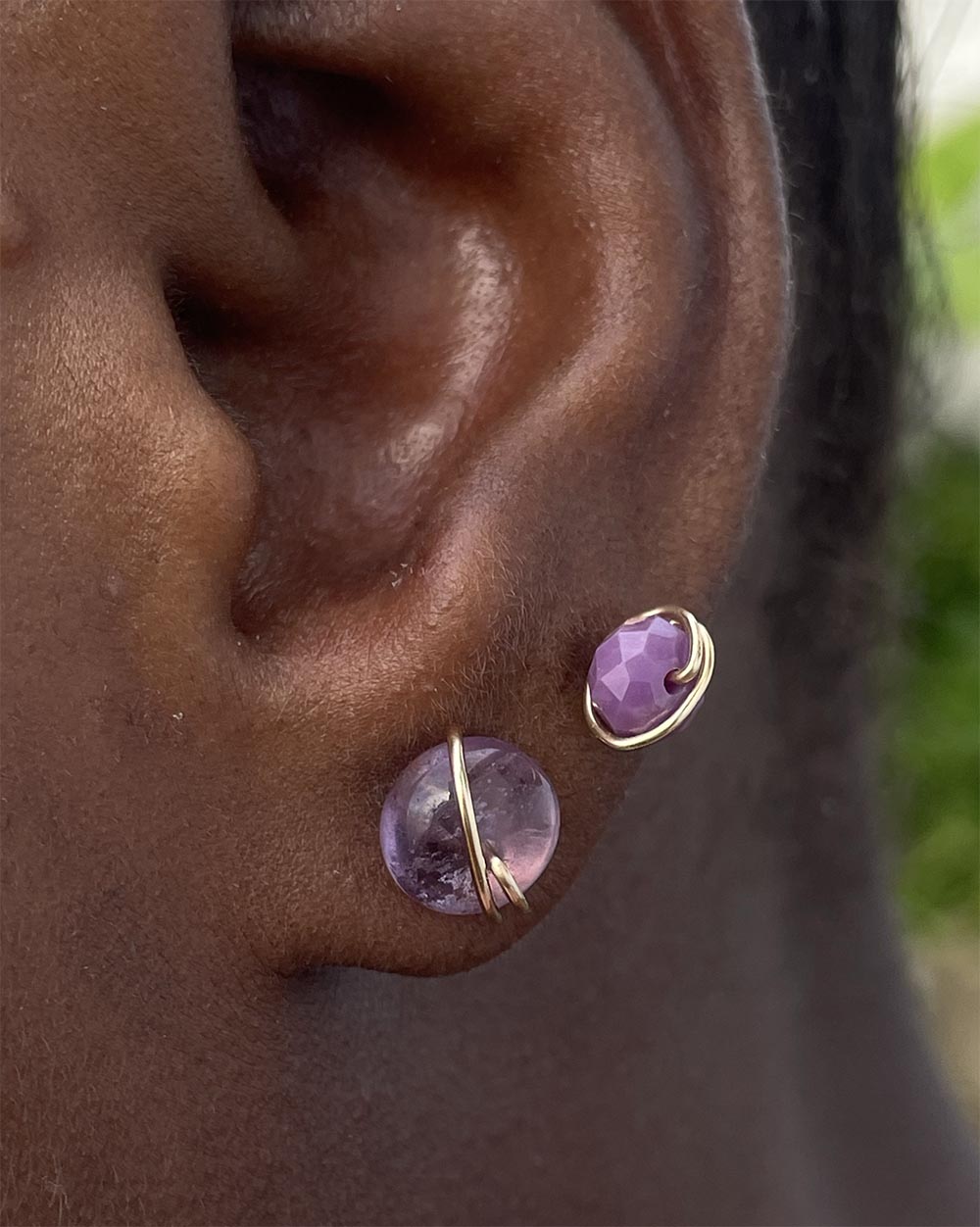 Light purple fluorite gemstone stud earrings 