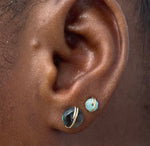 Load image into Gallery viewer, Teal fluorite gemstone stud earrings in gold 
