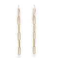 Minimalist gold chain link earrings with ear hooks, 14K gold-filled, 2-inch lightweight drop earrings for everyday wear.