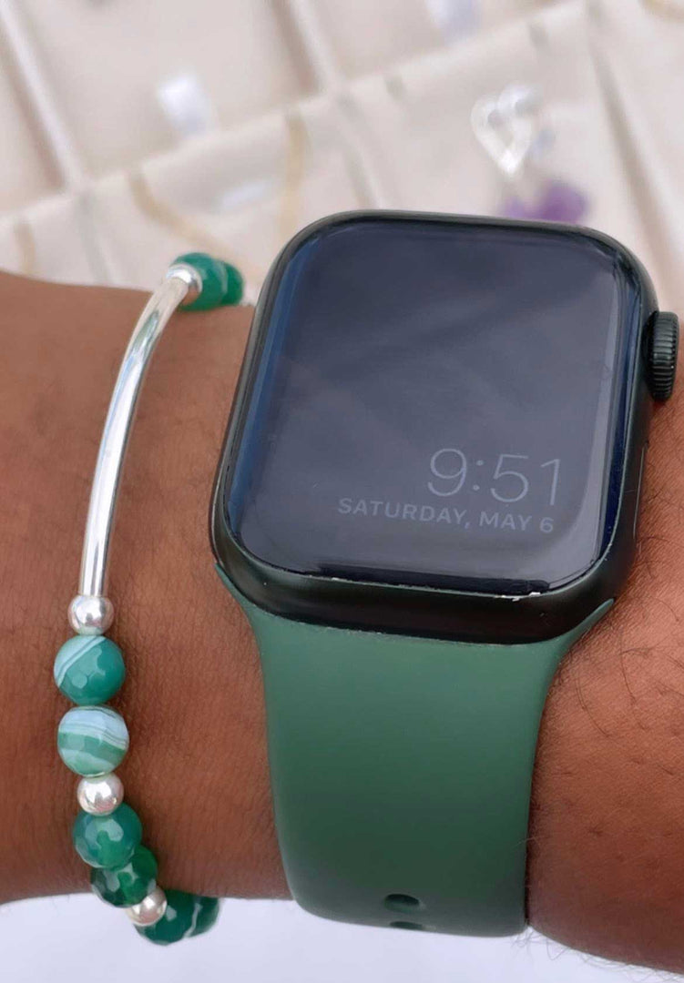Green agate bracelet in silver 
