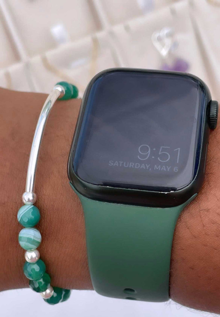 Green agate bracelet in silver 