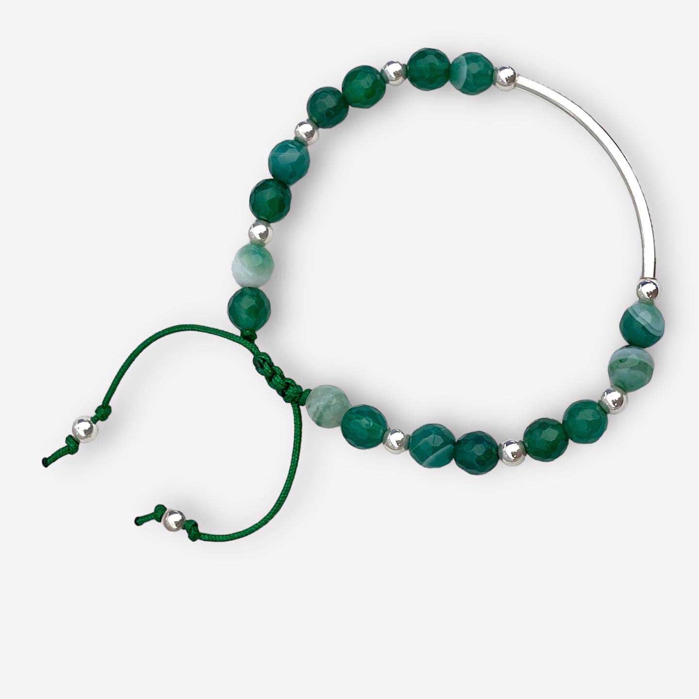 green agate bar bracelet in silver