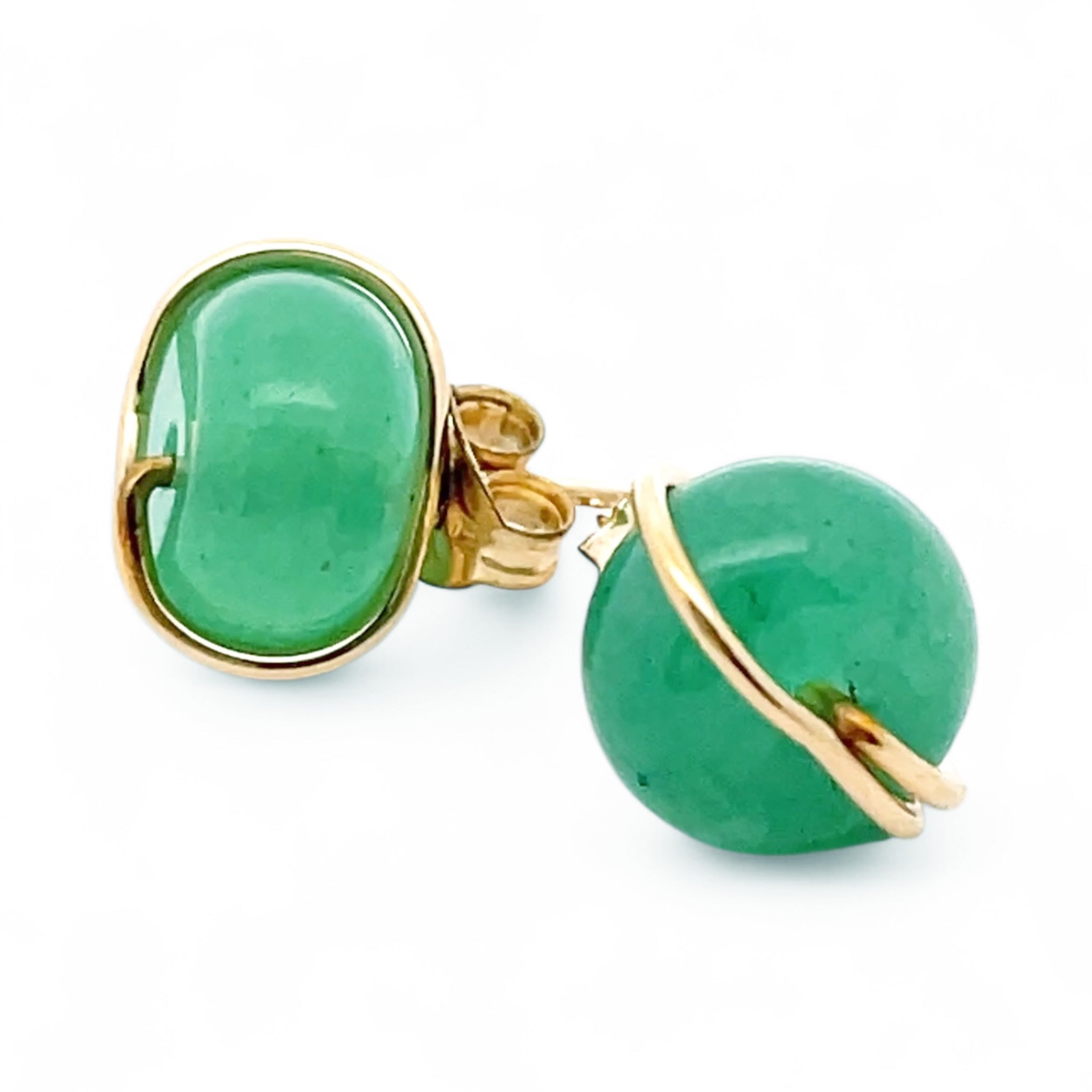 Green aventurine earrings with gold accents on a white background