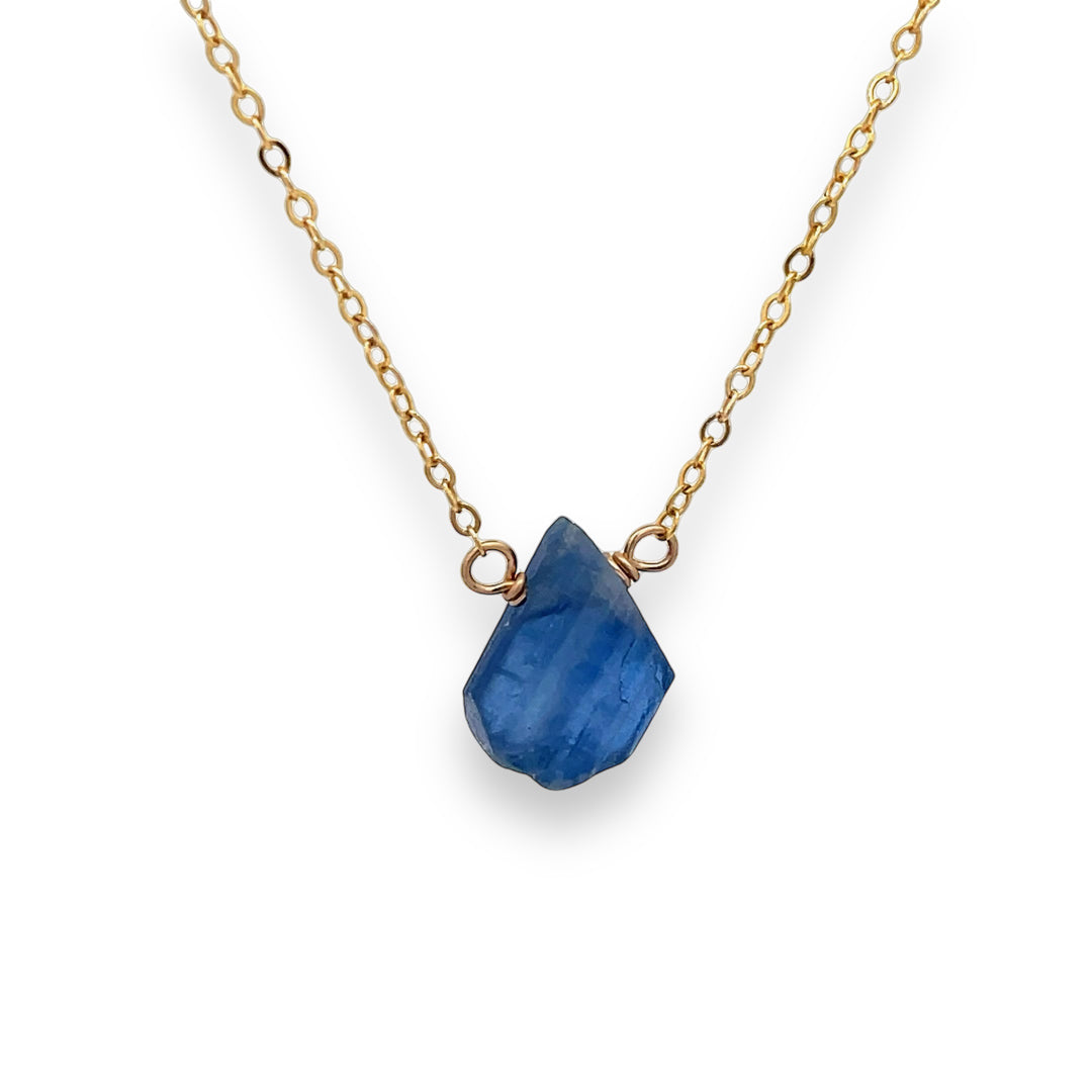 HOT Gold Pendant Blue Gem Pendant Raw Kyanite Necklace