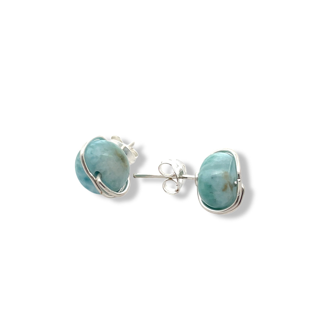 Larimar stud earrings set in silver 