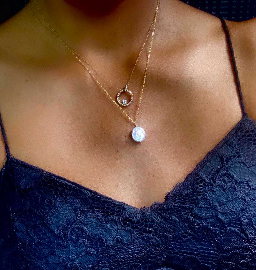 freshwater coin pearl necklace in gold 