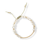 Load image into Gallery viewer, Neutral agate bracelet with 14K gold-filled curved bar and beige cord, hand-strung with natural white-accented gemstones
