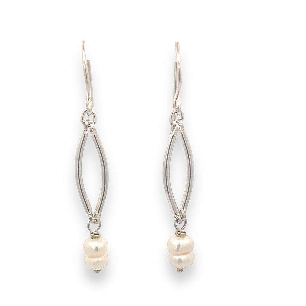 Pearl Oval Link Drop Earrings