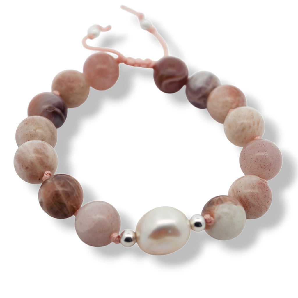 Peach Moonstone & Freshwater Pearl Bracelet