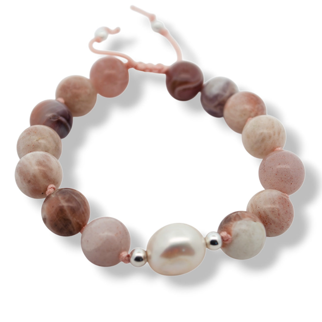 Peach Moonstone & Freshwater Pearl Bracelet