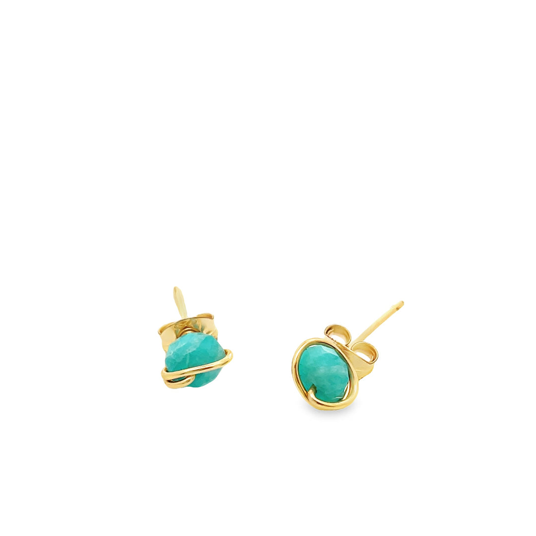 Petite amazonite gold studs 