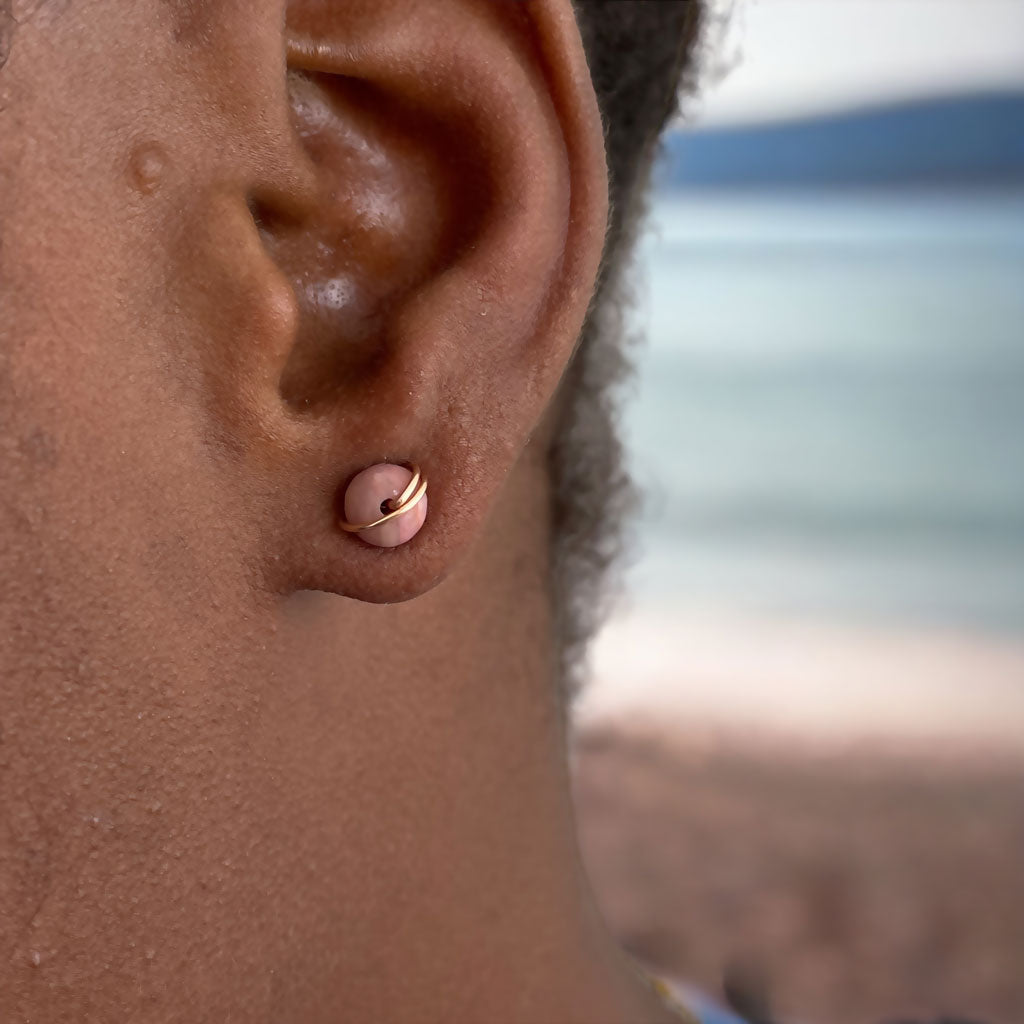 Rose gold rhodonite stud earrings 