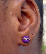 Load image into Gallery viewer, Gold purple jaser stud earrings 

