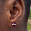 Large raspberry fluorite gemstone stud earring 