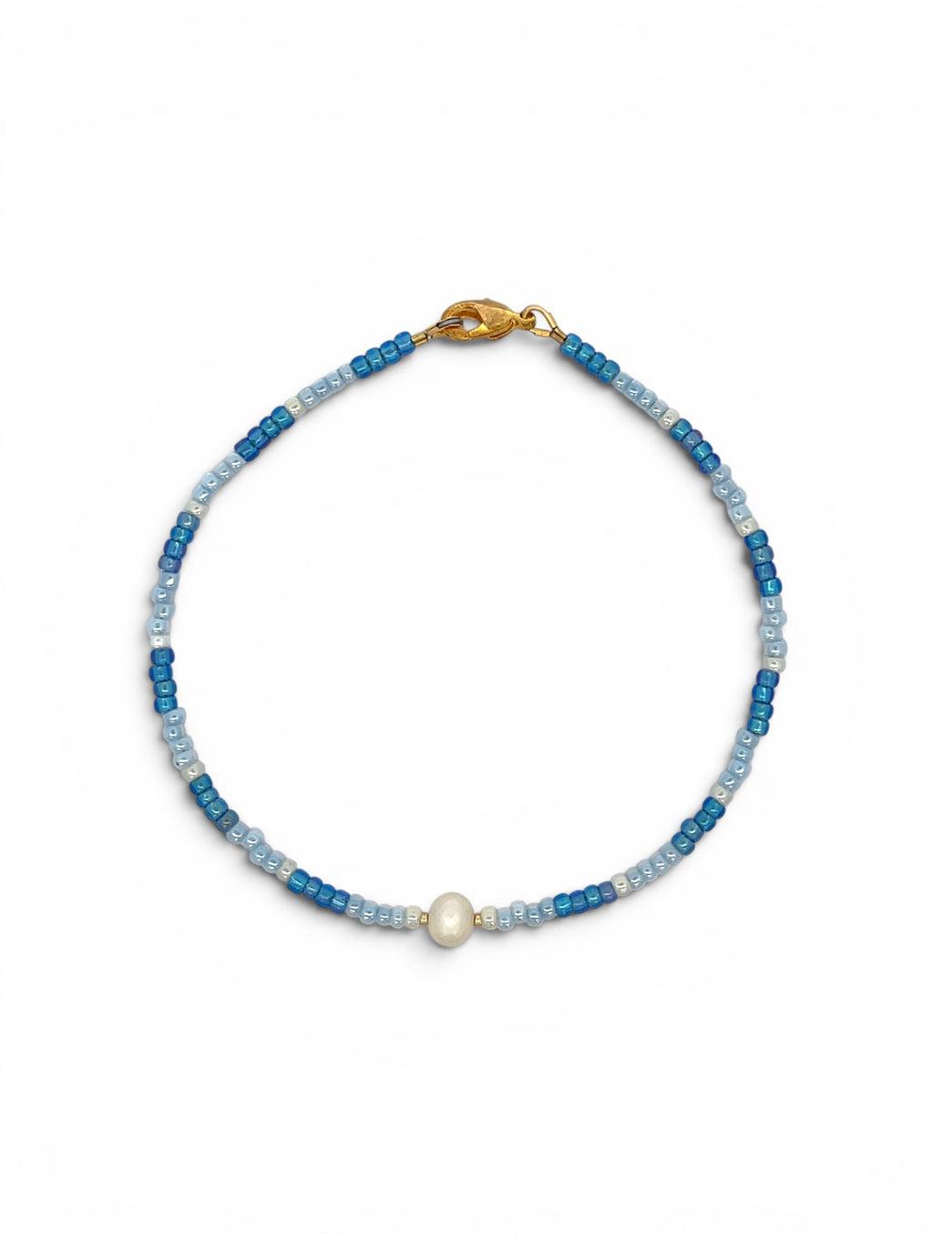 mixed blue Beaded anklet with pearl center 