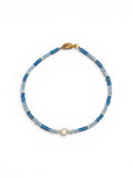 mixed blue Beaded anklet with pearl center 