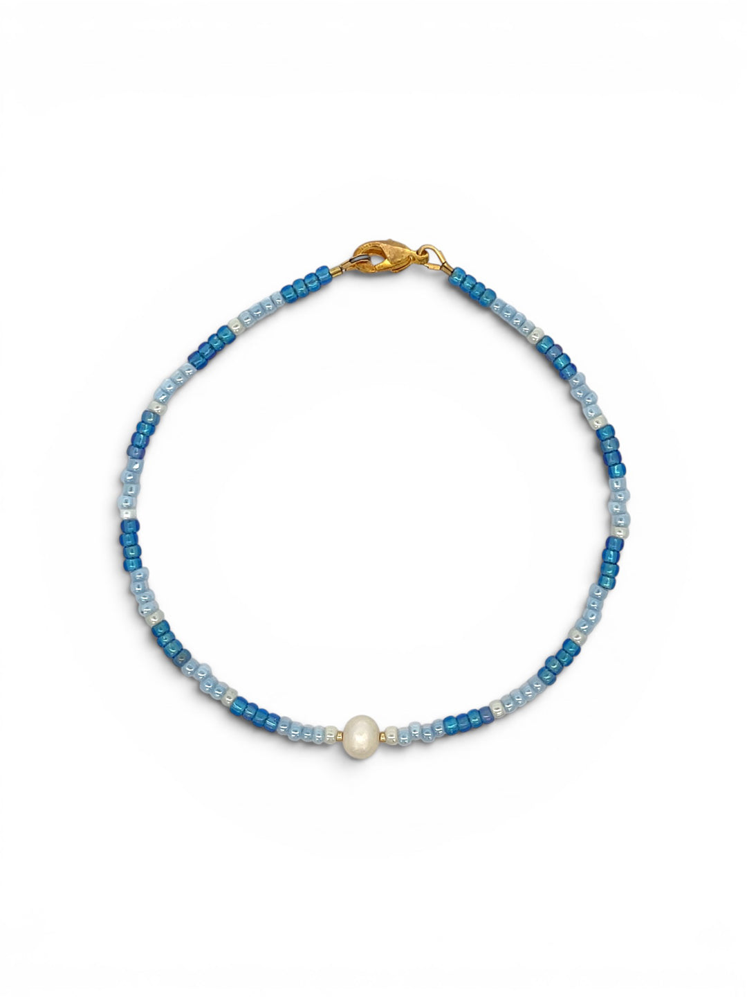 mixed blue Beaded anklet with pearl center 