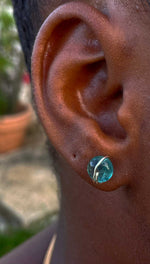 Load image into Gallery viewer, Teal fluorite gemstone stud earrings in sterling silver 
