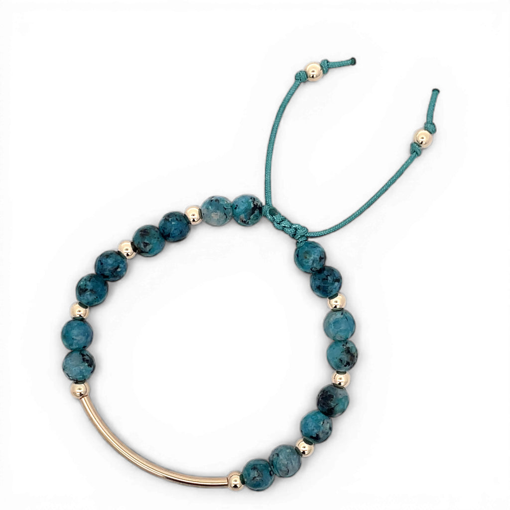 Adjustable semi-precious gemstone bracelet with metal bar handmade in Barbados”