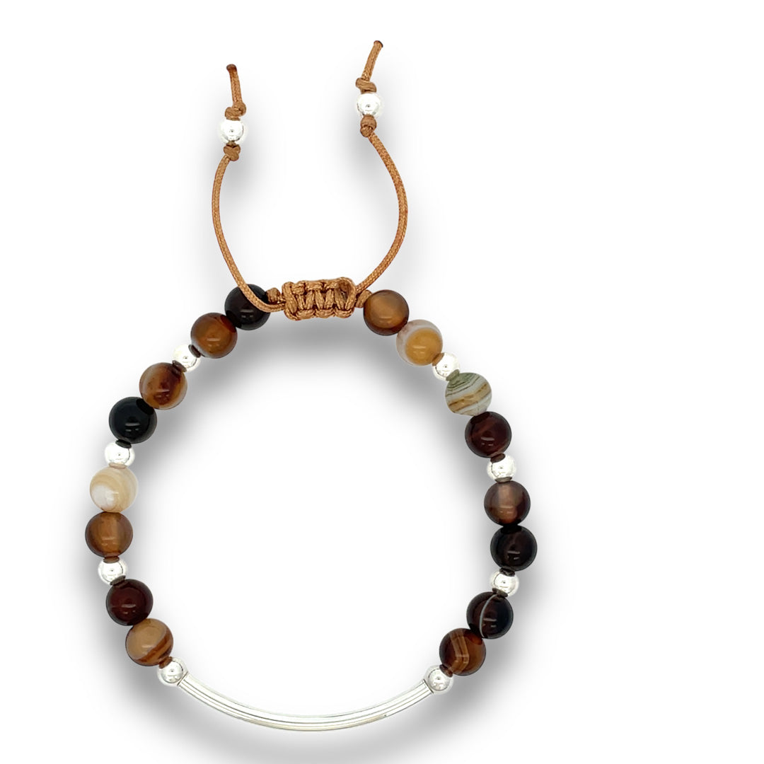 brown stripe agate silver bracelet 