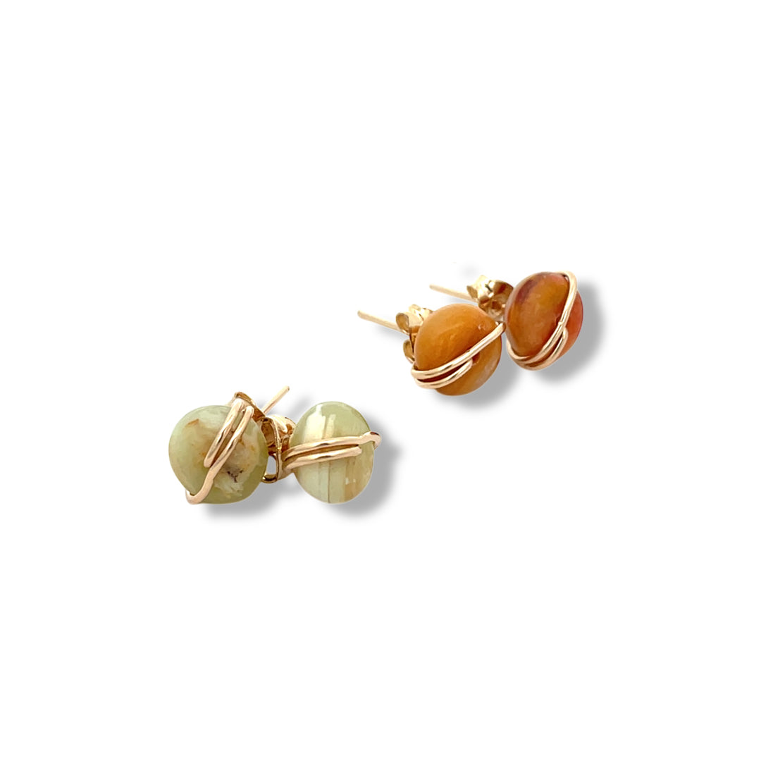 green and orange calcite gemstone stud Earrings gs 