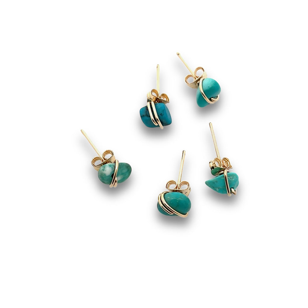 gold turquoise single stud earrings 