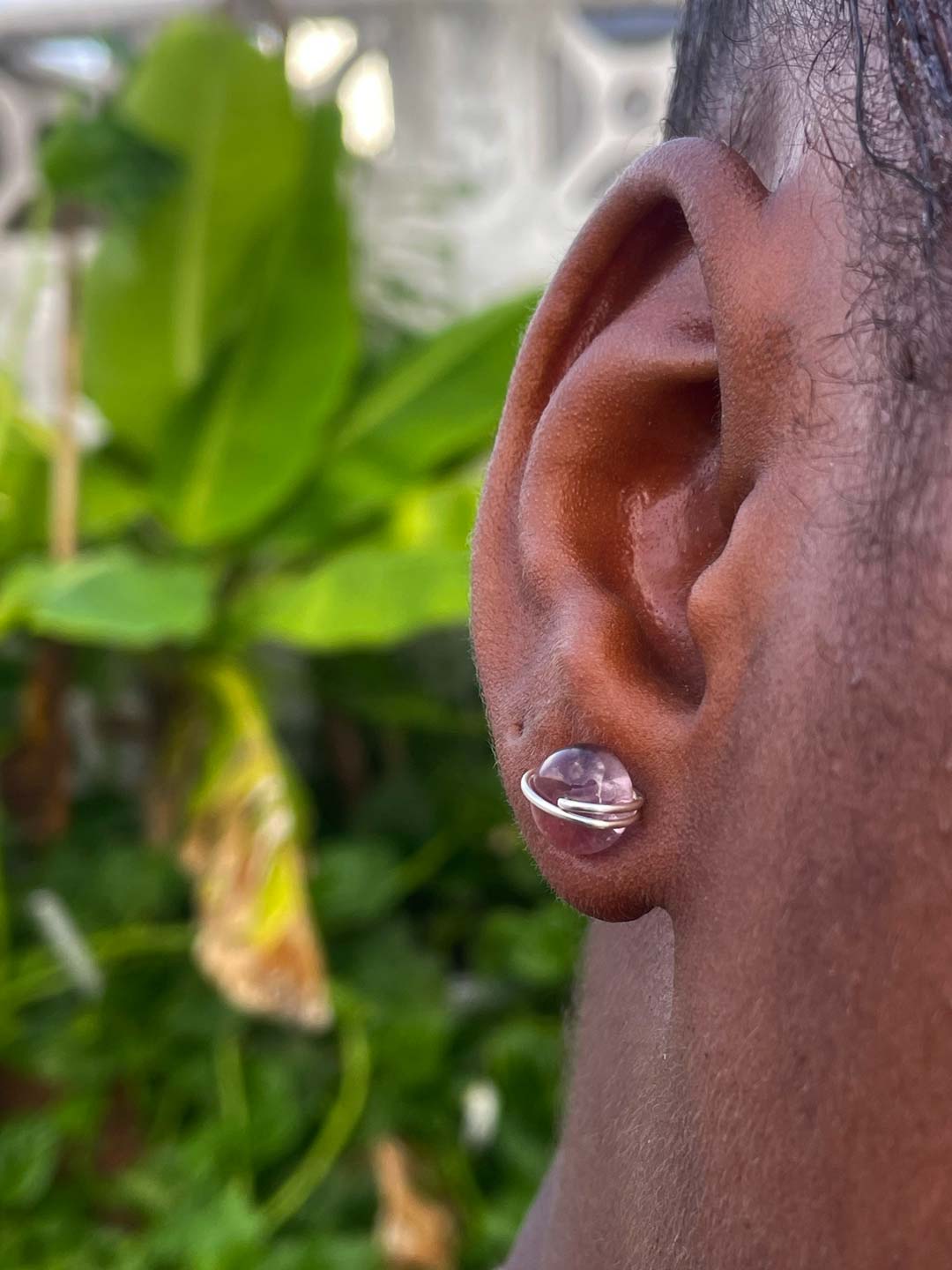 light purple fluorite stud earrings in silver 