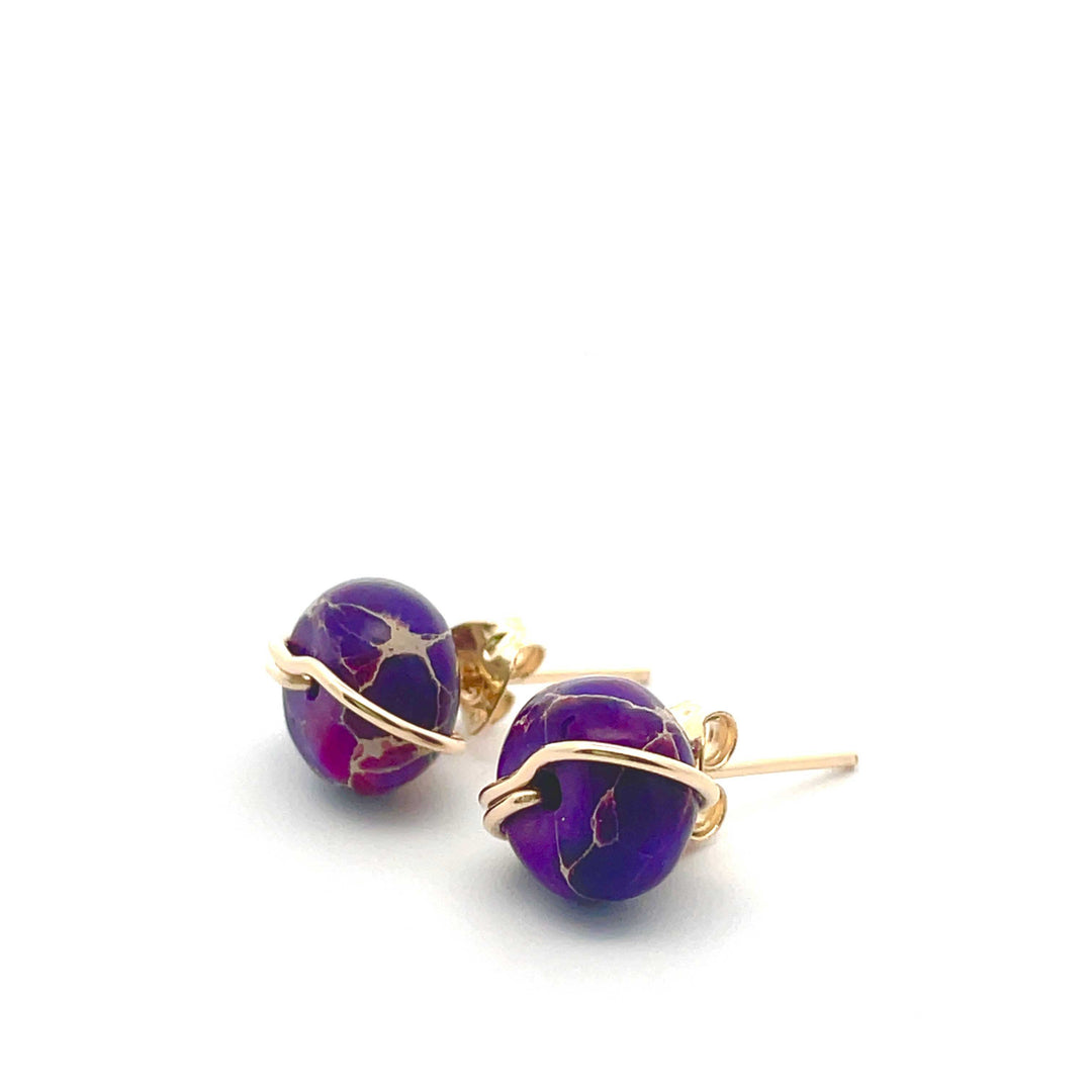 gold purple jasper stone earrings 
