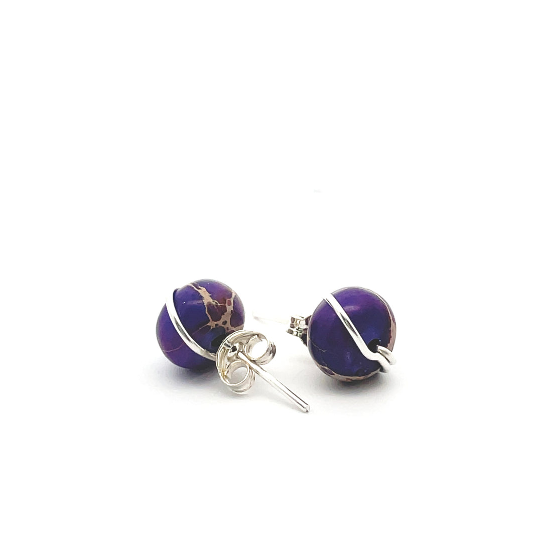 Silver purple jasper stone earrings 