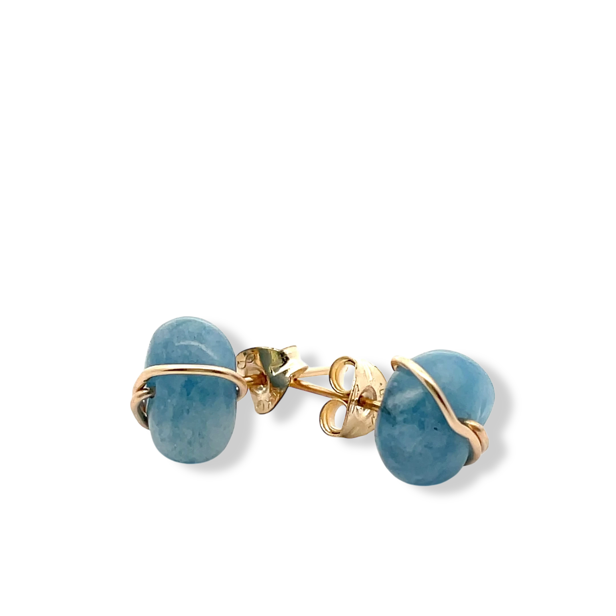 Deep blue aquamarine stud earrings in 14kt gold-filled, handmade in Barbados.