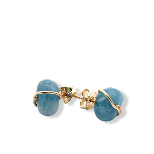 Deep blue aquamarine stud earrings in 14kt gold-filled, handmade in Barbados.