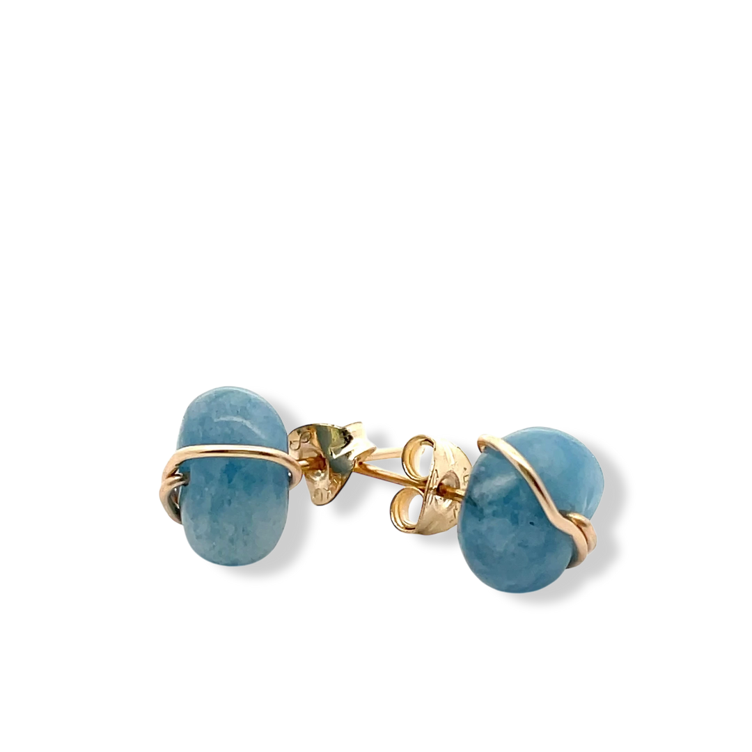 Deep blue aquamarine stud earrings in 14kt gold-filled, handmade in Barbados.