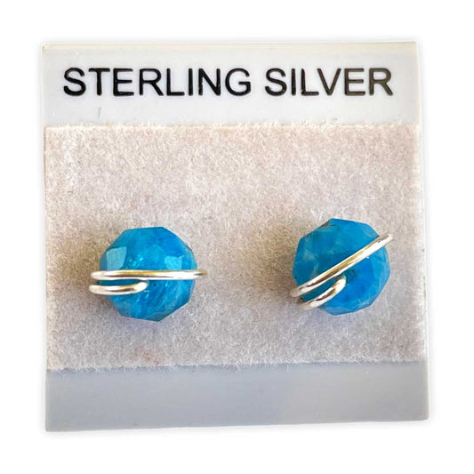 Blue apatite stud earrings set in sterling silver