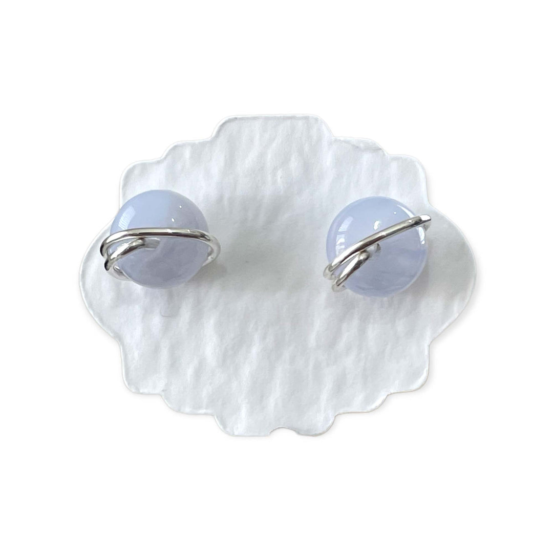 Blue lace agate stud earring in silver 