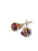 Load image into Gallery viewer, garnet stud earring  set in 14kt gold filled . Handmade in Barbados  by Summer Gems 

