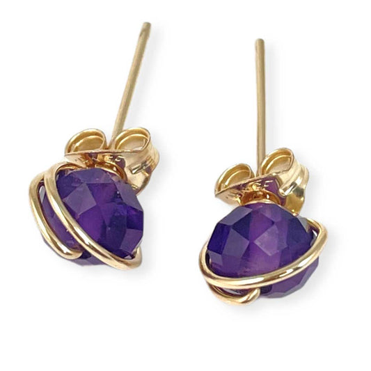 Amethyst stud earrings set in 14kt gold-filled 