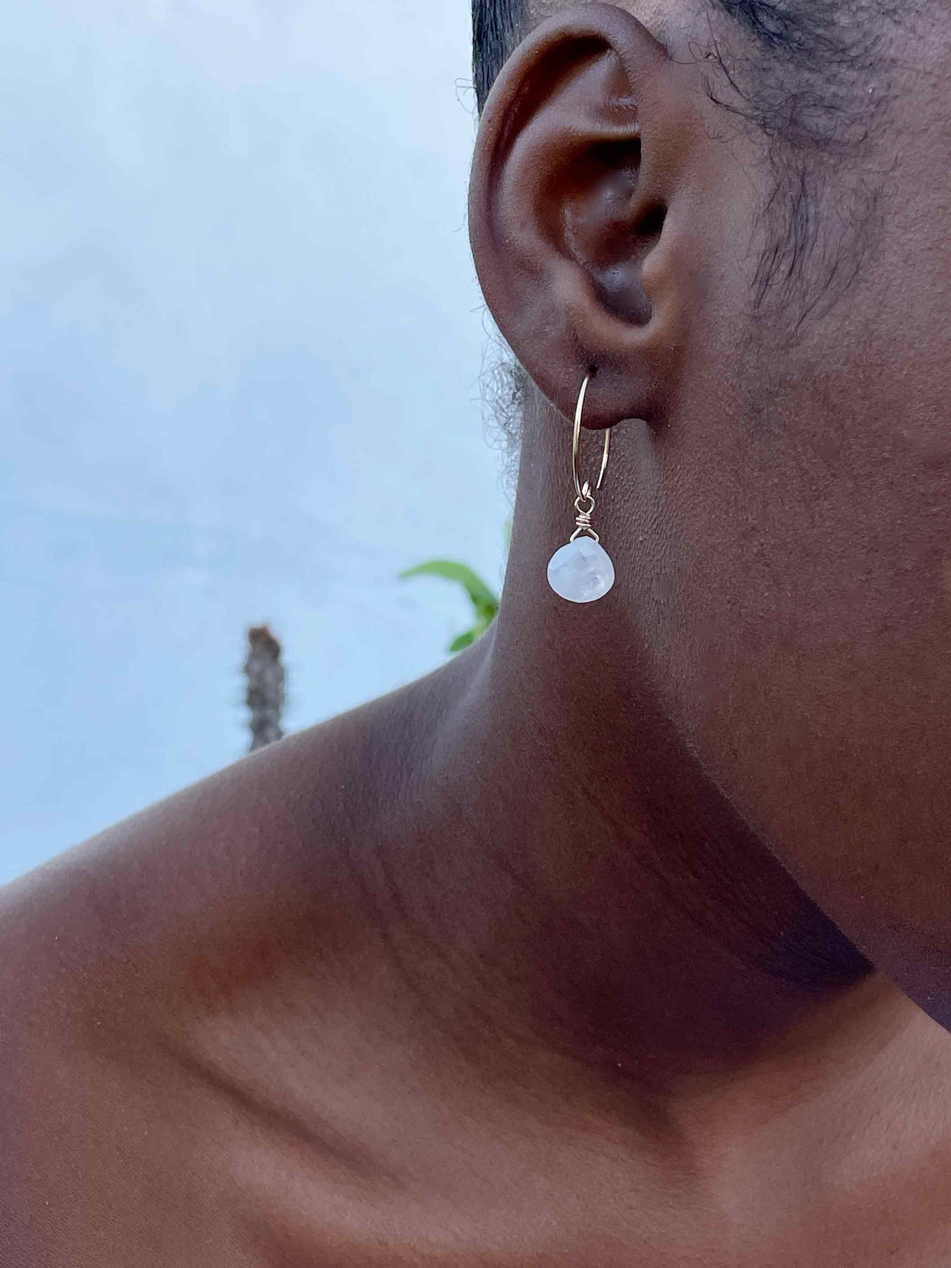 Moonstone drop earrings | Petal hoop collection - Summer Gems