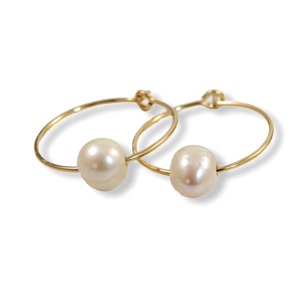 Hammered gold hoops with freshwater pearls 
